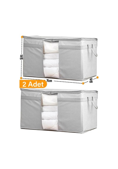 Serstil 2 Adet - Pencereli Yastık Yorgan Hurcu 75 X 40 X 40 Cm - Gri Benekli Gb-2y
