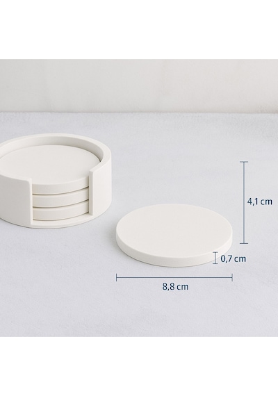 Minimalist Beton Bardak Altlığı Seti - 4 Lü Mat Beyaz Yuvarlak Tasarım & Stand Dahil Beyaz