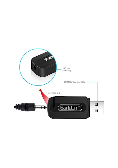 Earldom M22 Bluetooth 5.0 Usb Aux Dönüştürücü - Siyah M414