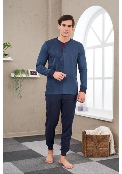 Pjs 23706 Erkek Patlı Baskılı Pijama Takım İndigo
