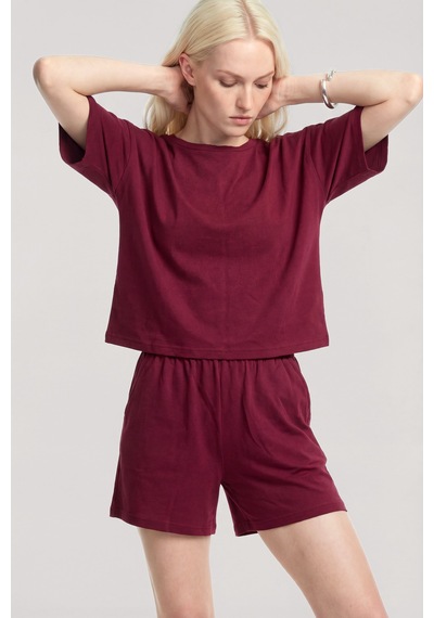 Akbeniz Kısa Kollu Şortlu Pijama Takımı Bordo