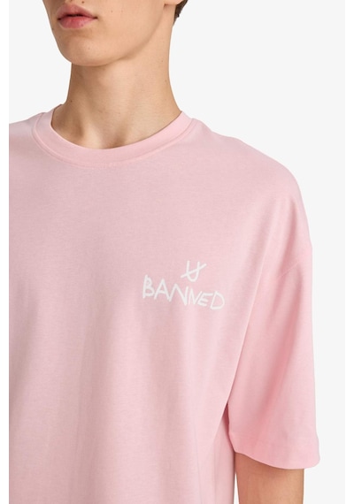 Defacto Loose Fit Bisiklet Yaka Baskılı Kısa Kollu Tişört F5732ax25aupn105 Pembe
