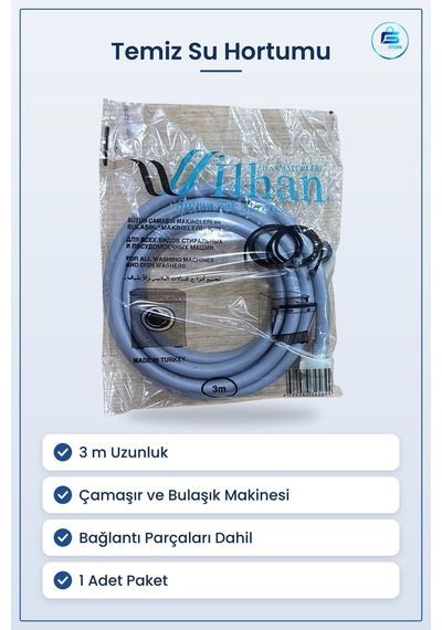 Temiz Su Hortumu 3 M Çamaşır Ve Bulaşık Makinesi Yedek Parça Giri