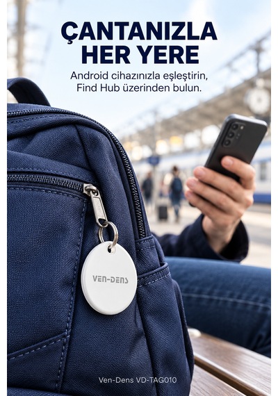 Ven-dens Vd-tag010 Bluetooth Eşya Takip Cihazı, Find Hub Ve Android Uyumlu, Anahtar, Beyaz