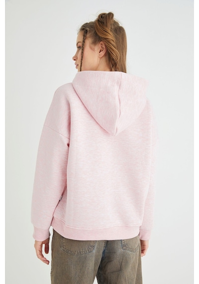 Hello Kitty Lisanslı Baskılı Kapüşonlu Pembe Sweatshirt Renkli