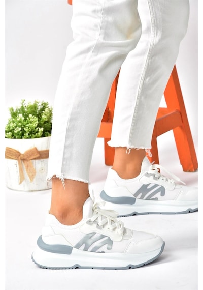 Fox Shoes Beyaz Kumaş Kalın Tabanlı Spor Ayakkabı Sneakers P973516904 Beyaz