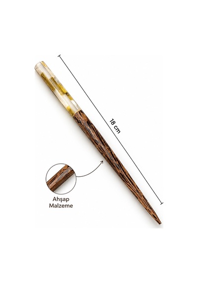 Ahşap Ve Reçine Detaylı Kadın Saç Çubuğu Japon Tarzı Topuz Tokası 18 Cm Çok Renkli