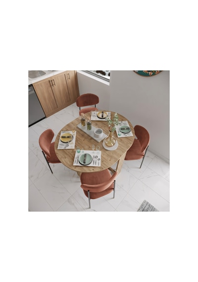 Pratik Katlanır - Açılır Kapanır Yuvarlak Mutfak Yemek Çalışma Masası - 6 Kişilik - %100 Mdf Çam
