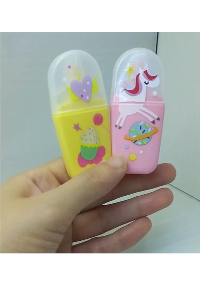 Şeker Unicorn Fosforlu Kalem 4 Renk 1 Paket 4 Lü Mini Unicorn İşaretleme Kalemi Şeffaf Kalemlik İçinde Çok Renkli