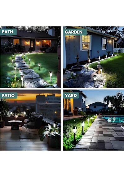 Solar Güneş Enerjili Bahçe Aydınlatma Lambası 10'lu Paket - Paslanmaz Çelik Gövdeli Su Geçirmez Led Dış Mekan Yol, Çim, Patika Ve Peyzaj Armatürü &