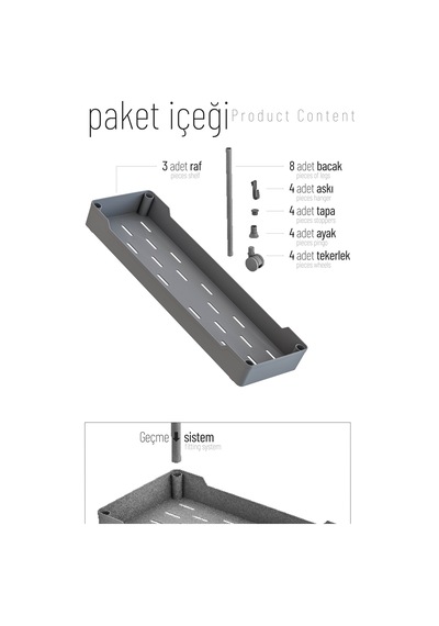 Beyaz 3 Katlı Tekerlekli Dar Düzenleyici Mutfak Ve Banyo Rafı