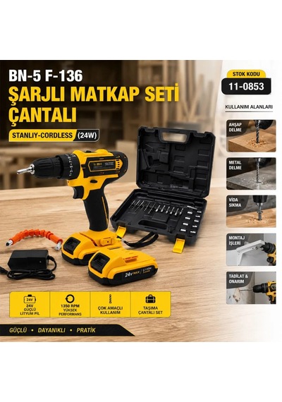Jenerik Şarjlı Matkap Seti 24w 1350 Rpm Çantalı