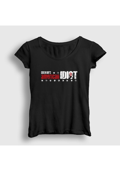 Presmono Kadın American Idiot V2 Green Day T-shirt Siyah