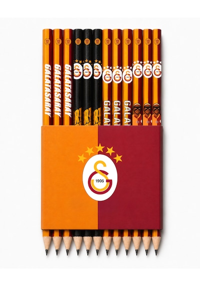 Galatasaray Lisanslı Taraftar Kurşun Kalem Seti - Çocuklar İçin 4 Çeşit 12'li Kalem Paketi Sarı - Kırmızı - Siyah