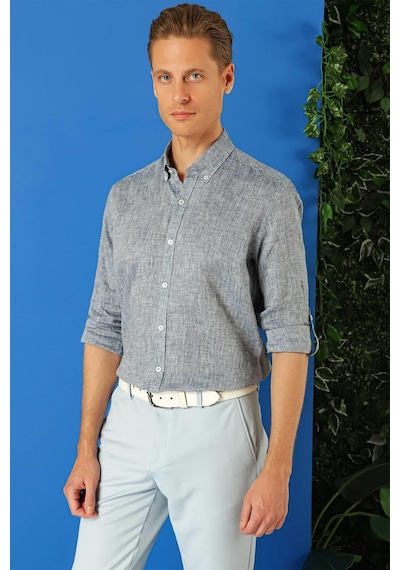 Efor Comfort Fit Düğmeli Yaka %100 Keten Apoletli Casual Lacivert Gömlek G 1564 Lacivert Efor Comfort Fit Düğmeli Yaka %100 Keten Apoletli Casual Lacivert Gömlek G 1564 Lacivert