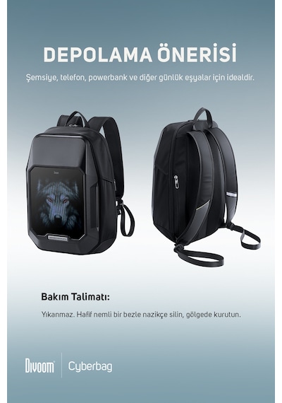 Divoom Pixoo Cyberbag Siyah Piksel Led Ekranlı Sırt Çantası Siyah