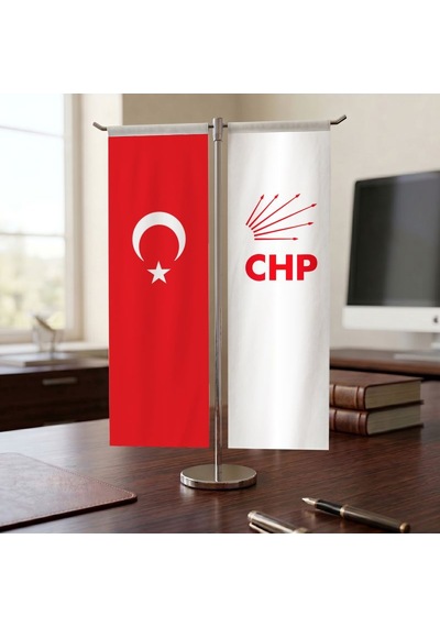 Chp Bayrağı Ve Türk Bayrağı Kırlangıç T Tipi Masa Bayrak Takımı Diğer