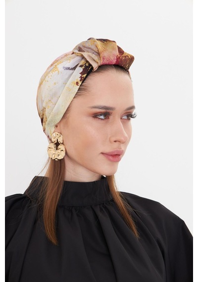 Hürrem Bone Gold Pratik Hazır Geçmeli Tesettür Bone Kesik Elyaf Retro Desenli 2409 03 Gold Sarı