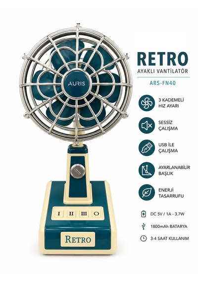 Fn40 Vantilatör Serinletici Masaüstü Fan Retro Vantilatör Fan Type C Şarjlı 1800mah Batarya
