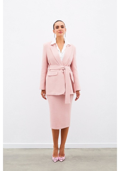 Sateen Midi Boy Tüvit Etek - Pudra-135029 Pudra