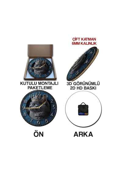 Sessiz Yuvarlak Ahşap Duvar Saati, Kuvars Hareketli 2d Kartal Desen Sdw024