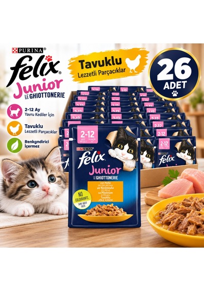 Felix Yavru Tavuk Etli Kedi Yaş Mama 26x85g
