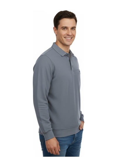 Raymons Erkek Gömlek Yaka Petek Doku Cepli Regular Fit Sweatshirt Bgl-st04956 Gri