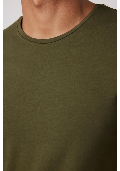 Tudors Slim Fit Bisiklet Yaka Düz Basıc Kısa Kol Haki T-Shirt-27718-Haki