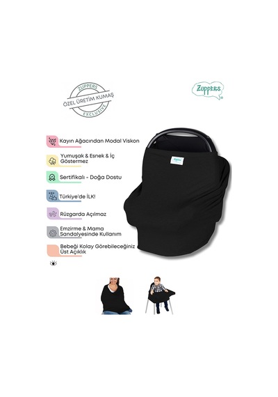Zuppers Fonksiyonel Puset - Emzirme Örtüsü Siyah Set