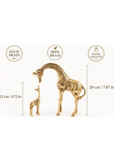 Pirinç Döküm Zürafa Biblo 2 Li Set 20 Cm Ve 12 Cm Dekoratif Zürafa Heykeli