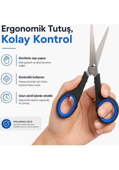 Ofis Makası 14 Cm, Paslanmaz Çelik Kağıt Kesme Makası