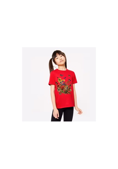 Uyguntarz Çocuk Çiçekler Baskılı Pamuklu Tshirt Kırmızı