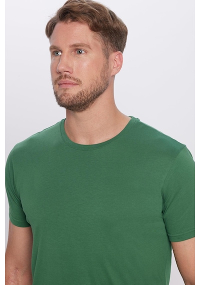 Tudors Unisex Slim Fit Dar Kesim %100 Pamuk Yumuşak Dokulu Yeşil Bisiklet Yaka Tişört-31791 Yeşil
