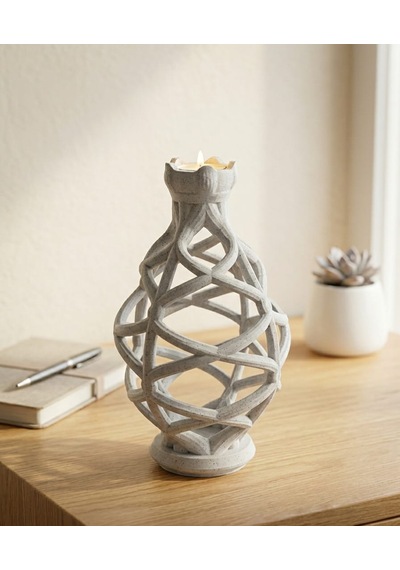 3d Mermer Desenli Mumluk Şamdan Özel Tasarım Çakıltaşı