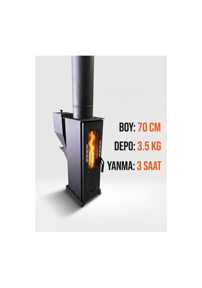 Kapalı Alan Ve Atölye Tipi Bacalı Pelet Sobası 70 Cm - Cam Kapaklı Ekonomik İç Mekan Isıtıcı - 936194655
