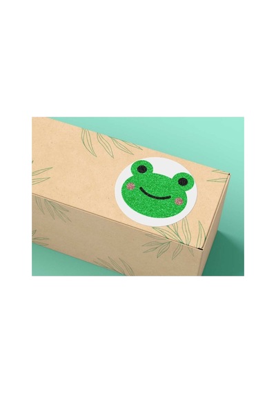 Kurbağa Resimli Etiket Yeşil Yuvarlak Mat Sticker Karne Çocuk 4 Cm 100 Adet Çok Renkli