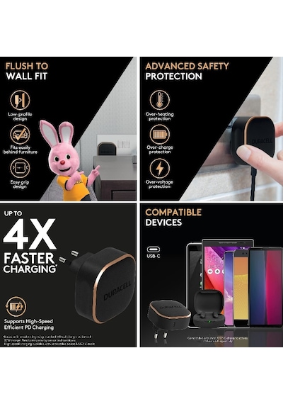 Duracell 20W PD 1XUSB-C Şarj Cihazı Siyah