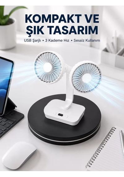 Northcity 720 Döner Çift Taraflı Masaüstü Vantilatör Usb Şarjlı Sessiz Fan