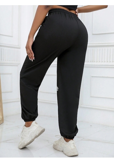 Unity Reflective Letter Graphic Drawstring Waist 4 Mevsim Eşofman Siyah