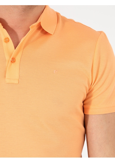 Turuncu Polo Yaka Slim Fit Basic Merserize T-shirt Oranj