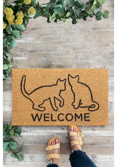 Kedi Desenli Paspas, Welcome, İç Ve Dış Kapı Önü Paspası, Dijital