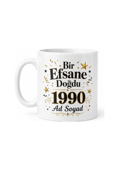 İsme Özel Efsane Doğdu Yazılı Kupa Bardak Doğum Günü Hediye Beyaz / Çok Renkli
