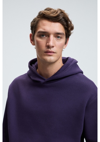 Grimelange AMOS Erkek Yumuşak Kumaşlı 3 İplik Oversize Kapüşonlu Kanguru Cepli Mor Sweatshirt