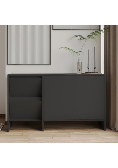 Laris 130 Cm Modern Konsol 4 Kapaklı, Yüksek Ayaklı, Minimalist Tasarım Antrasit