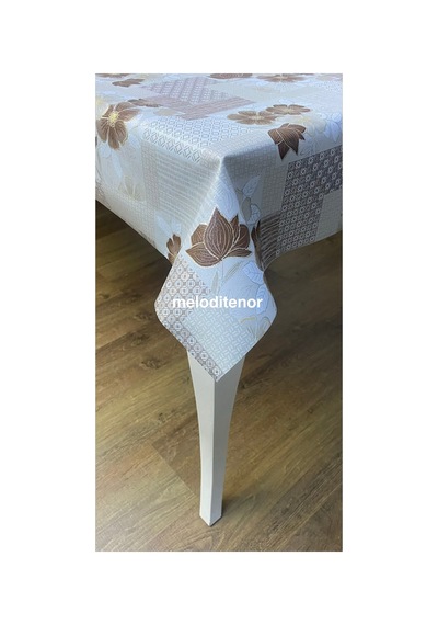 Dokuma Astarlı Beyaz Yaprak Tomurcuk Çiçek Kareli Simli Parlak Sedefli Pvc Muşamba Masa Örtüsü Kahverengi Dokuma Astarlı Beyaz Yaprak Tomurcuk Çiçek Kareli Simli Parlak Sedefli Pvc Muşamba Masa Örtüsü Kahverengi