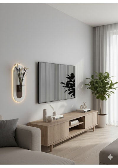 Gardenya Ahşap Pilli Ledli İskandinav Tarzı Salon Duvar Rafı Modern Çiçeklik 27 X 65 Cm Paris Grisi - Ahşap Ceviz