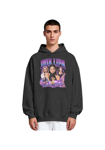 Sevbano Dua Lipa Şarkıcı Ön Baskılı Unisex Oversize Premium Hoodie Siyah