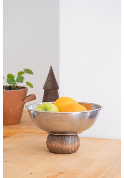 Ahşap Ayaklı Metal 22 Cm Salata Kısır Meyve Sunum Kasesi Gümüş - 682976629 Gümüş