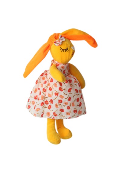 İthal Kumaş Uzun Kulaklı Renkli Kıyafetli Sevimli Tavşan Peluş Oyuncak Uyku & Oyun Arkadaşı 30 Cm. Sarı