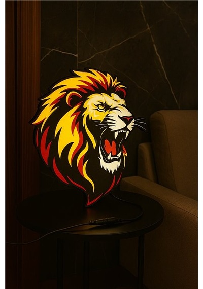 Kükreyen Aslan Led Light Box Modern Dekoratif Aydınlatma Sarı